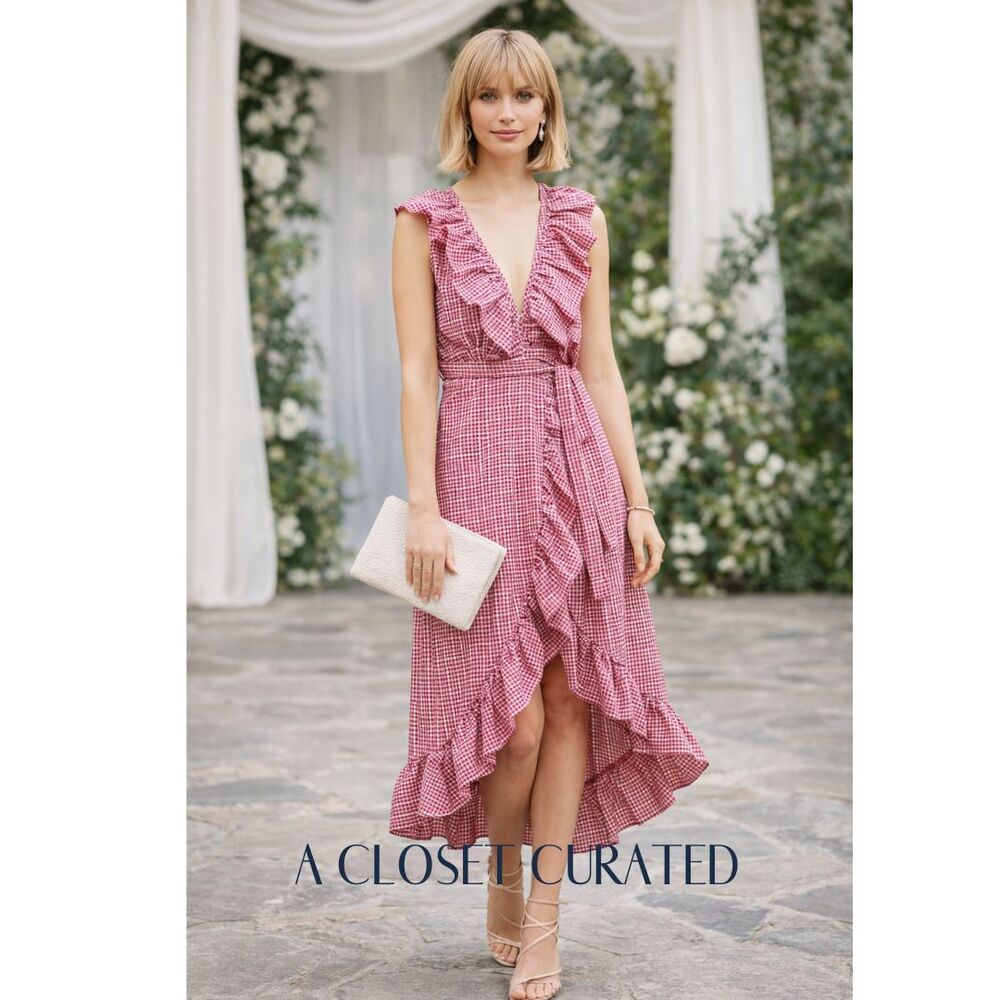 Misa LA Stella Gingham Ruffle Midi Dress XS NEW
